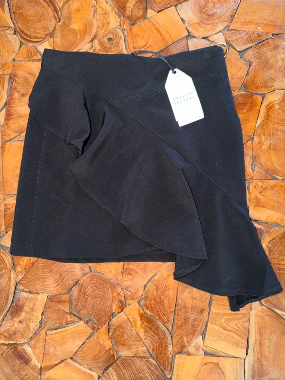 NWT English Factory Black Asymmetrical Ruffle Mini Skirt XS